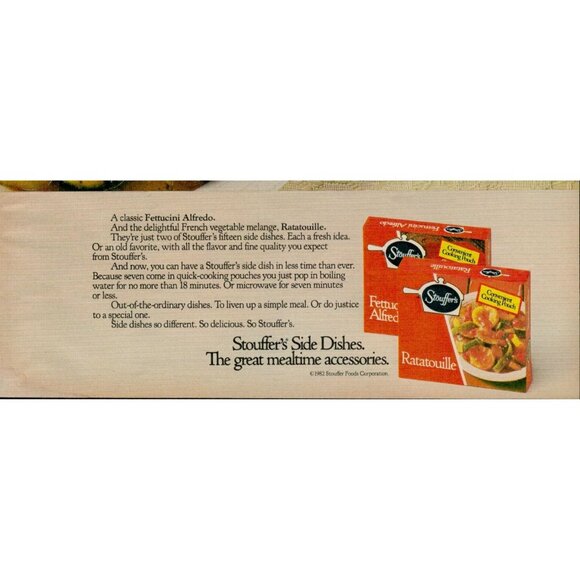 1982 Stouffer's Fettuccini Alfredo and Ratatouille Vintage Print Ad (L16) - Picture 3 of 3